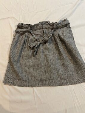 LOFT Gray Striped Paperbag Waist Mini Skirt with Tie